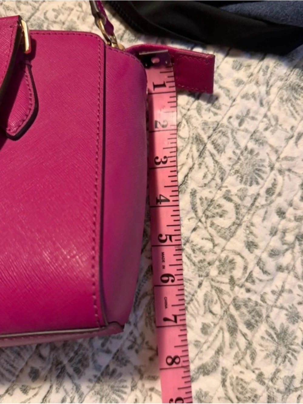 Tory Burch Emerson Mini Top Zip Tote Magenta Pink Saffiano Leather Satchel Bag